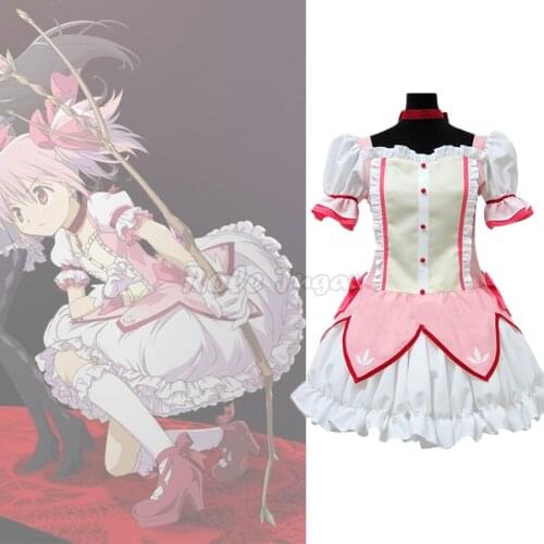 Anime Puella Magi Madoka Magica Madoka Kaname Cosplay Costume Halloween Party Dress Clothing Headwear Wig Maid Clothing