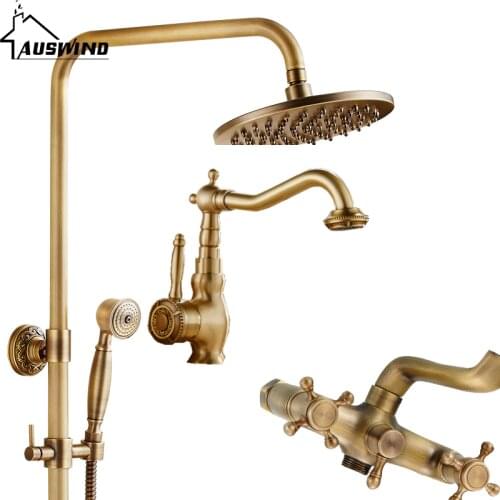 AUSWIND Anique shower faucet set carved rainfall shower set wall mounted 8 inch shower head free vintage faucet in shower set