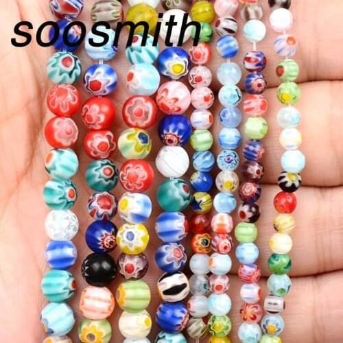 Colorful Flower Pattern Glass Beads Lampwork Glazed Loose Spacer Bead For Jewelry Making Diy Necklace Bracelet Handmade Gift