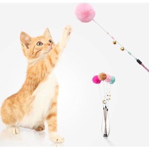 70% Dropshipping!!Pet Cat Kitten Teaser Stick Beads Bell Plush Ball Rod Wand Interactive Play Toy