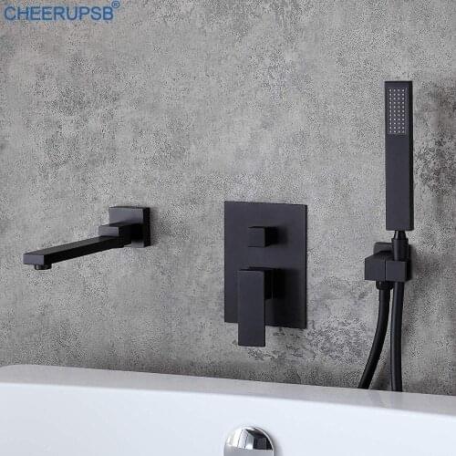 Waterfall Bathroom Shower Set Hand Shower Spray Bronze Shower System Wall Mount Mixer Bath Faucet Flexible Black Bathtub Tap