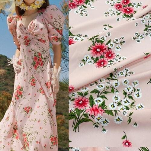 European brand new digital printing fabric, pink fairy-like flowers, sewing fabric factory shop not out of stock