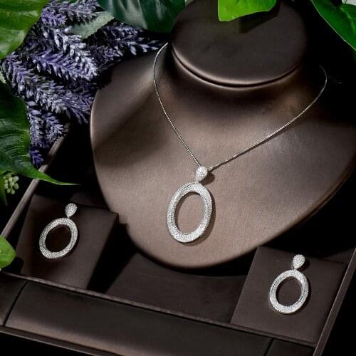HIBRIDE Small Women Wedding Jewelry Sets Big Circle Pendant Necklace Earring Sets India Dubai Bridal Party Jewelry Sets N-1688