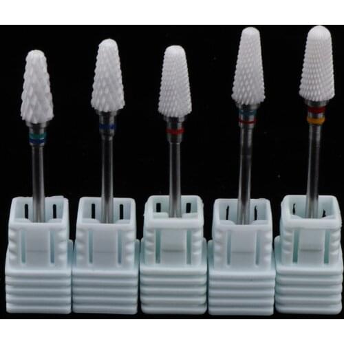 5 Pcs Ceramic Nail Drill Bits Less Dust Acrylic Nail File Drill Bit for Manicure Nail Art Tips Polish Gel Nails Cleaning Tools