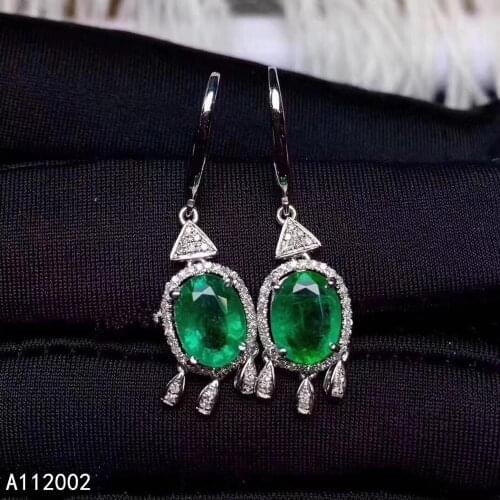 KJJEAXCMY fine jewelry natural Emerald 925 sterling silver women gemstone earrings support test exquisite hot selling