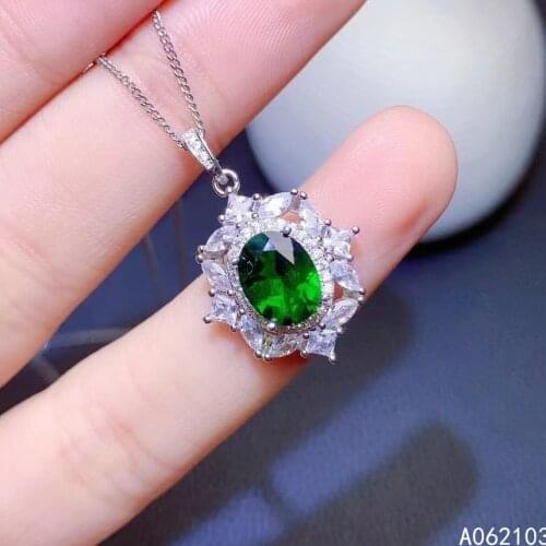 KJJEAXCMY fine jewelry 925 Sterling Silver inlaid natural diopside Womens new elegant fresh gem pendant Necklace support check
