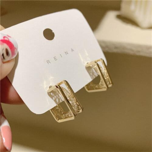 Korean double-layer metal rhinestone zircon earring semi-arc round earring temperament all-around sense earrings earrings woman