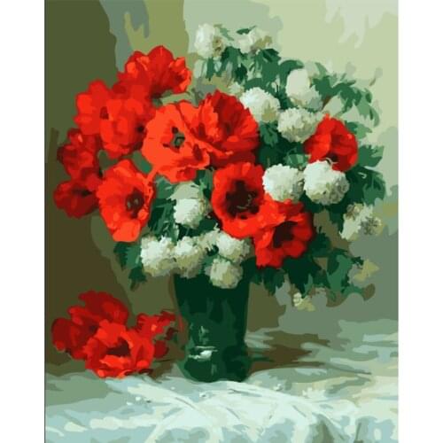 Red Flower Pictures By Numbers Modern DIY Painting Handwork On Canvas Oil Painting Coloring Home Decor For Living Room