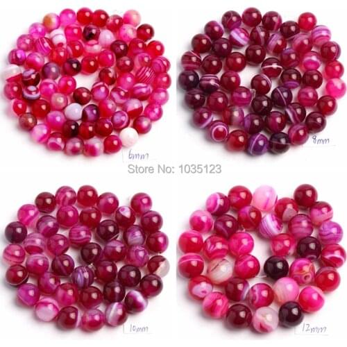 High Quality Natural Banded Agates Rose Red Round 4/6/8/10/12/14mm Gems Loose Beads 15 Inch Creative Jewellery Making wj45