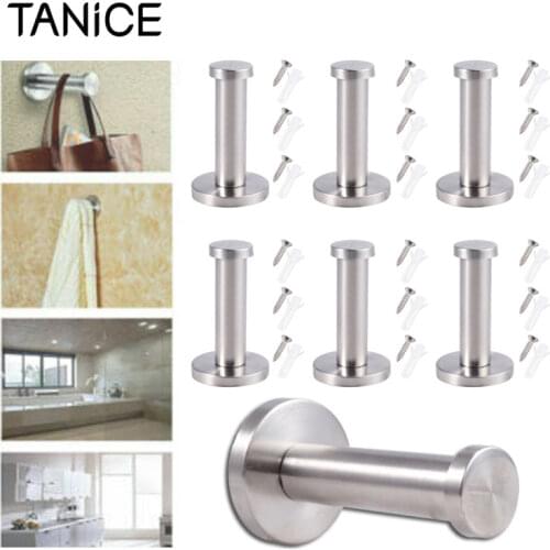 TANiCE 6 Pcs Modern Stainless Steel Hooks With Screws Bath Towel Holder Wall-Mount Towel Hook Coat Hanger for Bathroom Lavatory