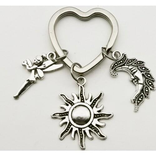 Fashion Creative Mysterious Elf Keychain Heart Charm Woman Bag Moon Sun Pendant Keyring Couple Gift Jewelry Souvenir Party Retro