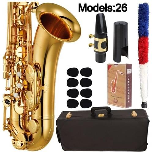 Music Fancier Club Tenor Saxophone 26 Gold Lacquer Case Sax Tenor Mouthpiece Ligature Reeds Neck Musical Instrument Accessories