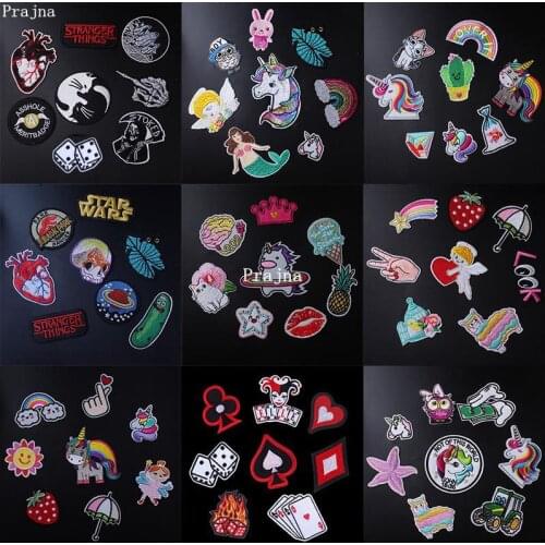 Prajna Cartoon Embroidery Iron On Patches Unicorn Stranger Things Patches For Clothing Summer Style Applique Badge