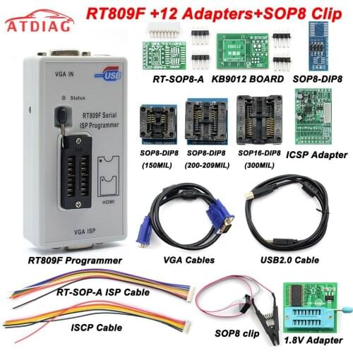 Newest RT809F LCD ISP programmer+ 12 adapters +sop8 IC test clip + 1.8V Adapter+TSSOP8/SSOP8 Adapter