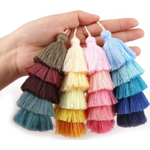 Luxury Big Cotton Tassels 5 Colors 5 Layer Poly Cotton Tassel Charms For Jewelry Earring Key Chain Bag Decoration