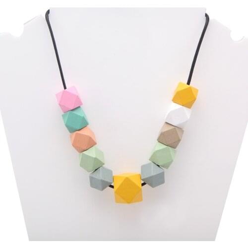 SANSHOOR Personailzed Rainbow Beads Adjustable Pendant Necklaces With 80cm Leather Rope Chain 20mm 15mm Geometric Beads 1pcs