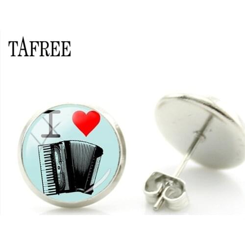 TAFREE I Love Accordion Stud Earrings New Trendy Art Picture Musical Instruments Earrings Wedding Best Friend Gifts Jewelry AC39