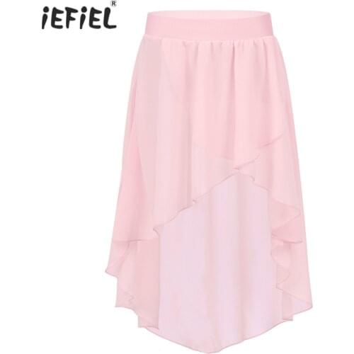 Toddler Girls High-Low Elastic Waistband Chiffon Skirt Dancewear Knee Length Ballet Jazz Dance Studio Practice Stage Performance