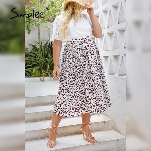 Simplee A-line holiday pleated summer long skirt women Boho leopard elastic plus size midi skirt Fashion soft thin ladies bottom