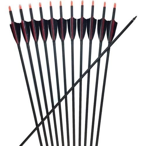 6/12pc 30In Spine500 OD7.8mm Mixed Carbon Arrow 2 Black 1 Red Turkey Feather for Recurve Compound Bow Archery Hunting with Gift