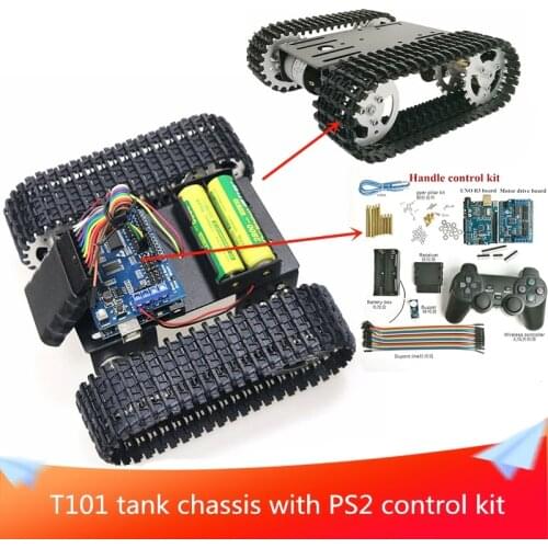 T101 Smart Robot Tank Chassis with PS2 Wireless Handle Control Kit+33GB-520 Motors DIY Maker Learning Far Connection Distance