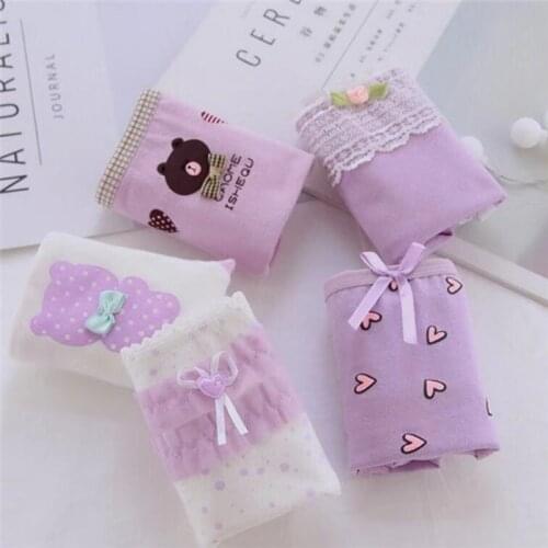 New Arrived 4Pcs/Lot Girl Panties Underwear Lace Briefs Cotton Lingerie Soft Comfortable Bowknot Cartoon Panty Wholesale ZW