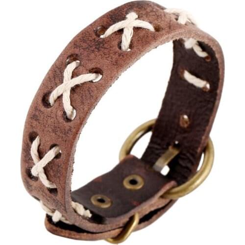 Vintage Retro Brown Wristbands Bracelet Cuff Fashion Charm Adjustable Leather Chain Bangles Casual Men Women Hippie Jewelry Gift