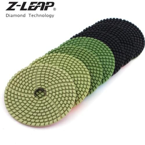 Z-LEAP 7 Pcs/Set 4 Inch Diamond Polishing Pad Granite Marble Quartz Abrasive Discs New Design 3mm Work Thick Spiral Sanding Pads