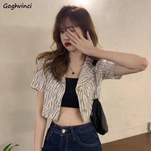 Shirts Women Summer Cropped Zebra Short Sleeve Notched Tunic Design Thin Sunscreen Streetwear Fashion Mujer Quality Sexy Leisure