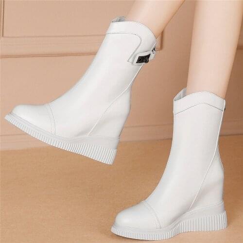 High Top Platform Oxfords Shoe Women Genuine Leather Wedges High Heel Ankle Boots Female Round Toe Fashion Sneakers Casual Shoes