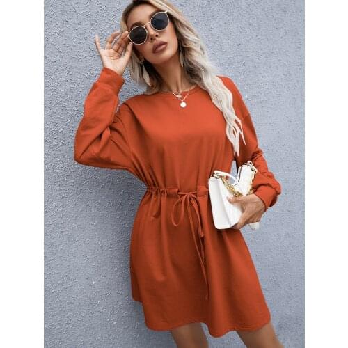 Women Casual Sashes A-line Party Dress Long Sleeve Sexy V neck Solid High Street Mini Dress 2021 Autumn New Fashion Dress