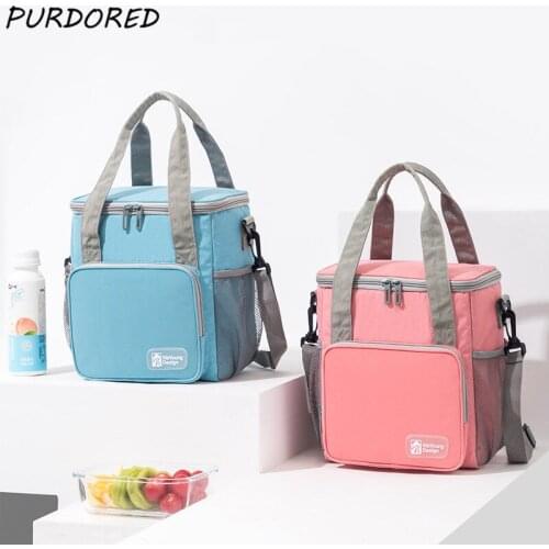 PURDORED 1 Pc Thermal Insulated Cooler Bags Large Women Men Picnic Lunch Bento Box Trips BBQ Meal Ice Zip Food Storage Bag