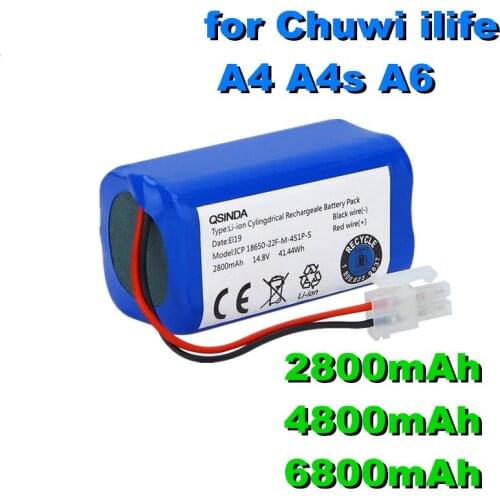 100% New original Rechargeable Battery 14.8V 6800mAh robotic vacuum cleaner accessories parts for Chuwi ilife A4 A4s A6