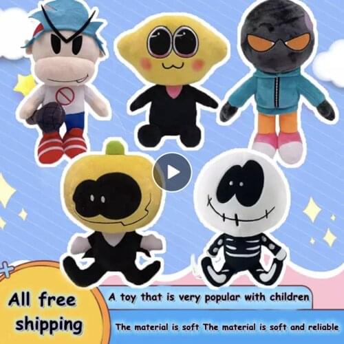 Friday Night Funkin Plush Toy 25cm Stuffed Plush Toy 5 Microphones Boy Skull Man Pumpkin Pop Toy Plush Doll Halloween Gift