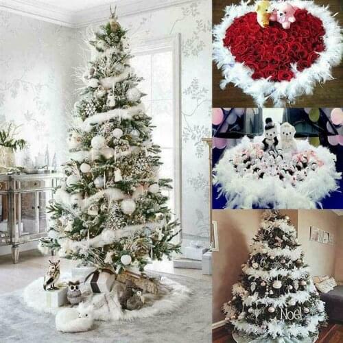 2M Christmas Tree White Feather Boa Strip Xmas Ribbon Party Garland Decor Apparel Fabric Feather Strip Party Garland Decor #20