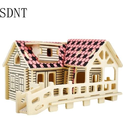 3D Wooden Puzzles Toys for Kids DIY Chalet Color Graffiti Creative Puzzle iq Game Educational Toys for Children Gift Decoration