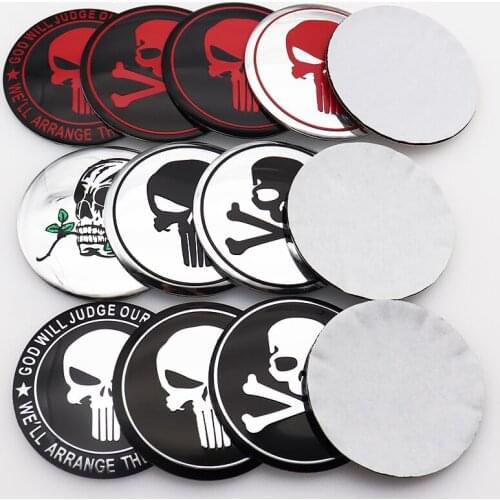 4pcs 56mm 65mm Skull car sticker Wheel Center Hub sticker Rim Creative badge covers decoration sticker accessories