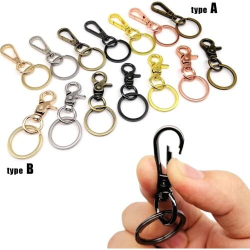 5pcs Metal Swivel Lobster Keychain Car Key ring Keyring Clasp Clip Trigger Buckle Snap Hook with Split ring 4 color 2 style