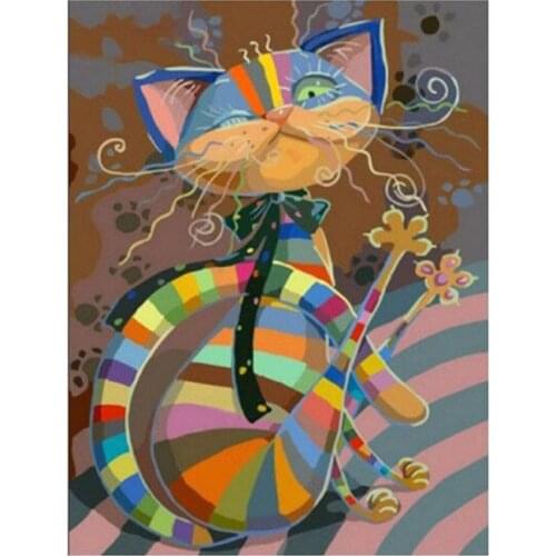 5D DIY Diamond Painting Colored Cartoon Cat Crystal Full Diamond Embroidery Cross Stitch Animal Cat Needlework Home Decorative