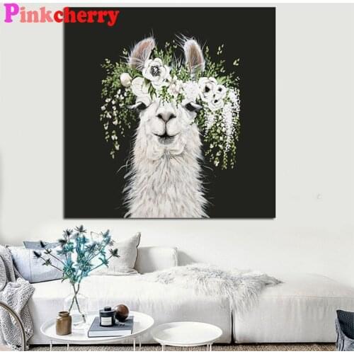 5d diy diamond painting Abstract animal art, alpaca flower mosaic diamond crystal painting full square round diamond embroidery