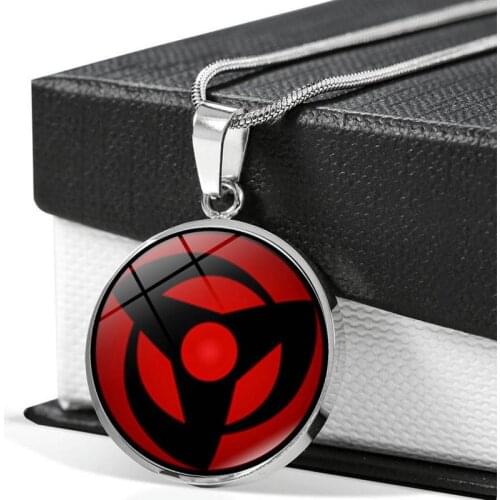 Japanese Anime Necklace for Women Jewelry 2021 Uchiha Blood Chakra Eye Kaleidoscope Glass Cabochon Pendant Chain Necklace Men