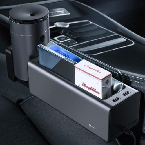 Car Organizer Auto Seat Crevice Gaps Storage Box Cup Phone Holder for Wallet Keys Pockets Stowing Tidying with Dual USB Ports
