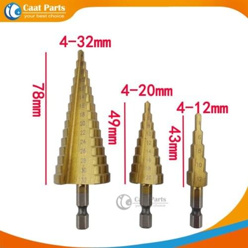 Free Shipping! 3pcs/Lot 4-12/4-20/4-32MM HSS Triangle Shank Step Drill/Pagoda Drill/Ladder Drill , High-quality