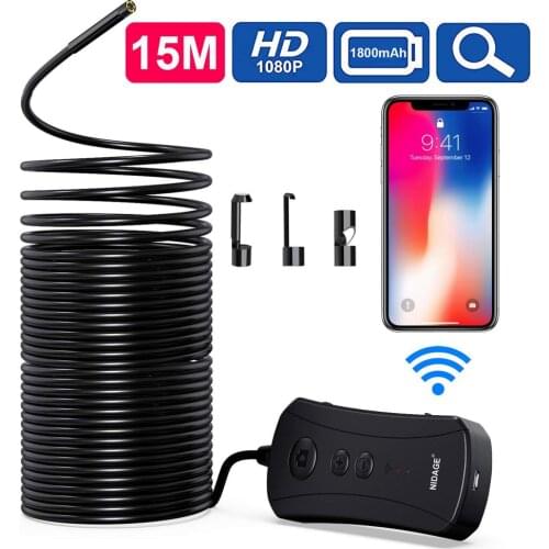 15M Cable Length 5MP Wireless Endoscope for iPhone Android 5.5mm lens 1080P HD WiFi Borescope 2200mAh Semi-Rigid Snake Cam PQ303
