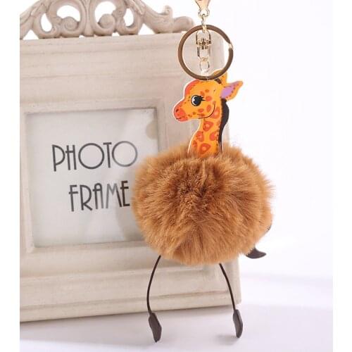 8 CM Pom Pom Faux Fur Key Chain Giraffe Keychain Women Fluffy Ball Keyring Car Pendant Bag Charm Christmas Jewelry MQ95