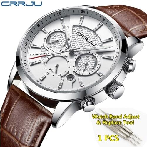 CRRJU Fashion Men Watches Quartz Wristwatches Men 30M Waterproof Chronograph Sport Leather Band man Watches montre homme 2019