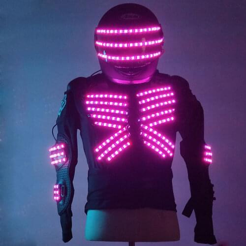 DHL LED Jacket Colorful remote control luminous armor set men bar wine helmet LED lighting clothing stage costume