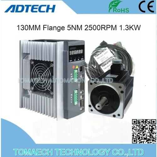 Long life 5NM 2500rpm 130mm flange 1300 watt AC servo motor with driver and cables