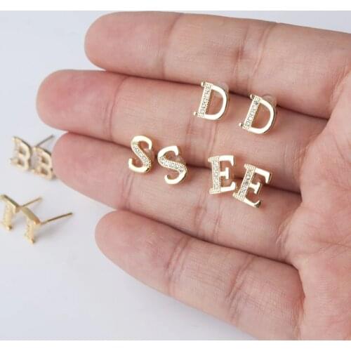 DoreenBeads New Fashion Jewelry 26 Letters Alphabet Mosaic Gold Color Rhinestone Ear Stud Earring for Women Girl Jewelry 1 Pair