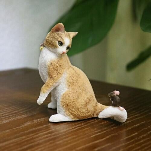 JJM Tabby Cat Catch Mouse Pet Figure Kitten Animal Collector Toy Decoration PVC Model Doll Toy for Children Adults Kids Gift